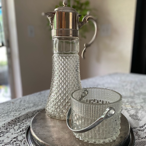 Dining Vintage Crystal Pitcher Decanter Italy Ice Bucket France